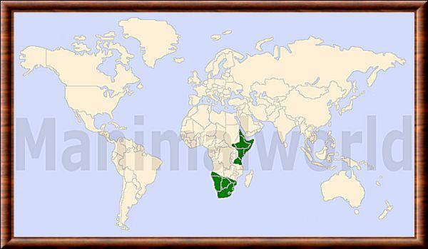 Carte de répartition du chacal à chabraque Lupulella mesomelas repartition